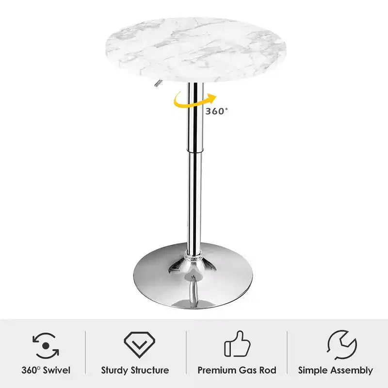 Table de bar bistrot ronde réglable en hauteur et pivotante à 360 degrés