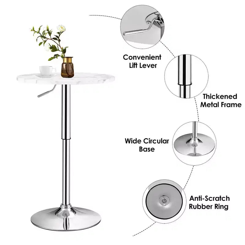 Table de bar bistrot ronde réglable en hauteur et pivotante à 360 degrés