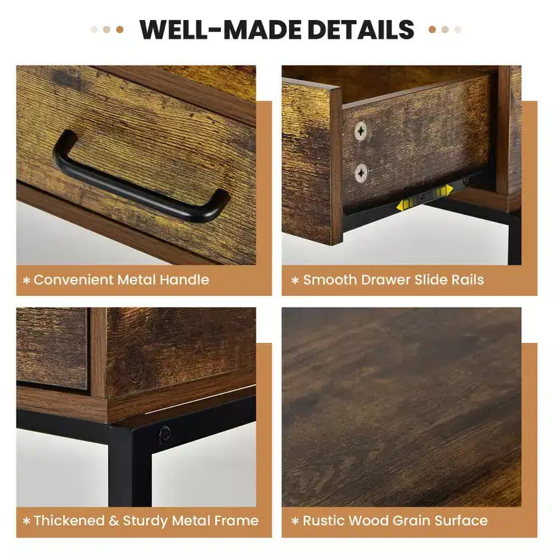 Coiffeuse industrielle avec miroir réglable en hauteur (3 niveaux), sac de rangement et grand tiroir