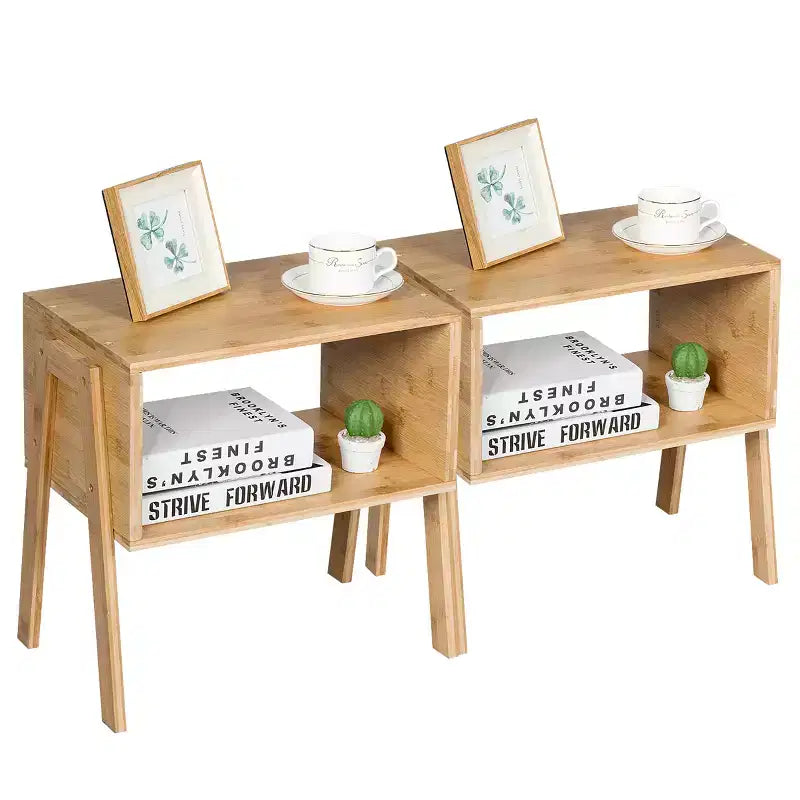 Table de Chevet Empilable en Bambou Table d'Appoint Canapé avec Étagère de Rangement