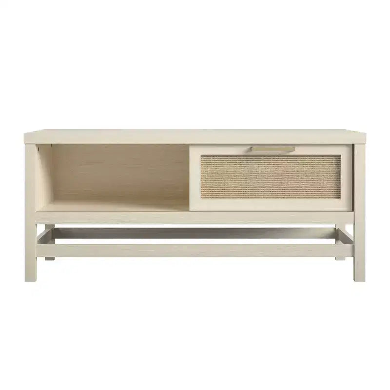 Ameriwood Home Lennon Coffee Table Ivory Oak and Faux Rattan