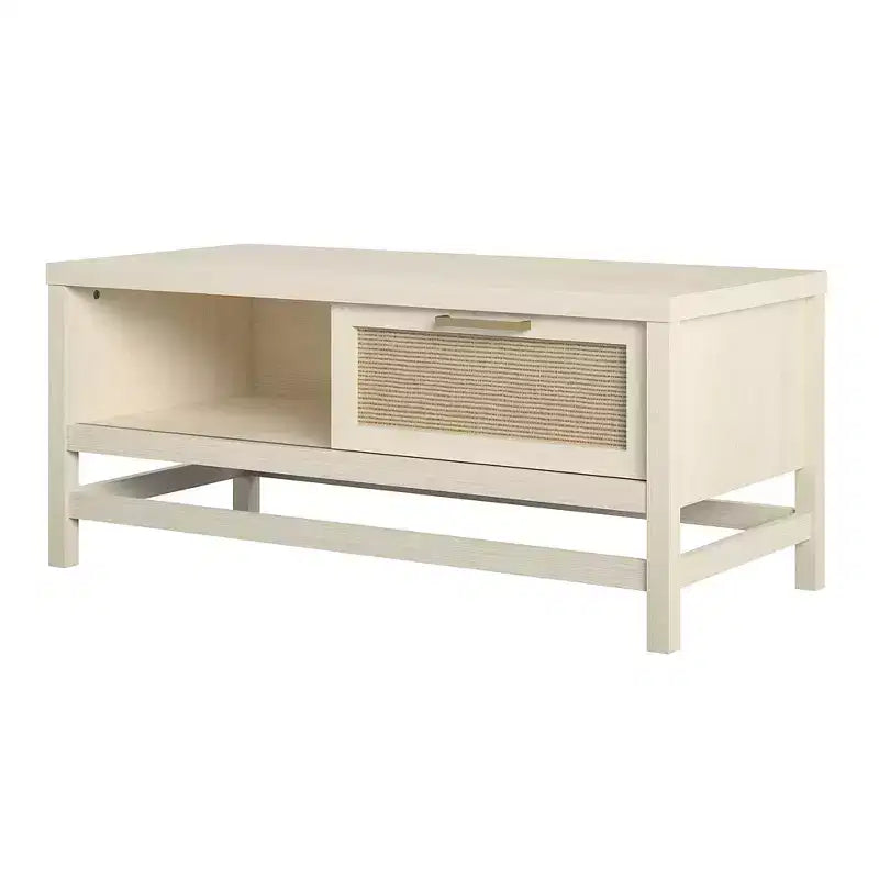 Table basse chêne ivoire et rotin synthétique