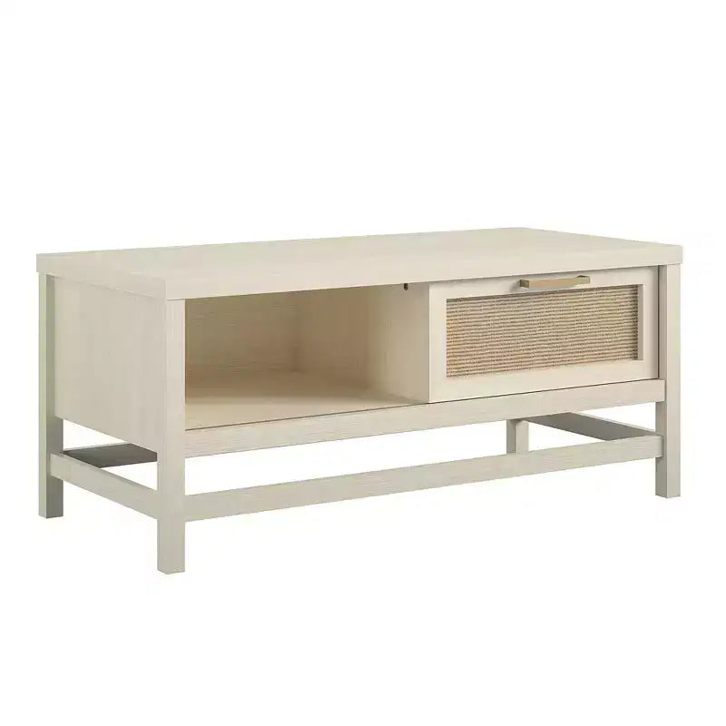 Table basse chêne ivoire et rotin synthétique