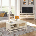 Table basse chêne ivoire et rotin synthétique