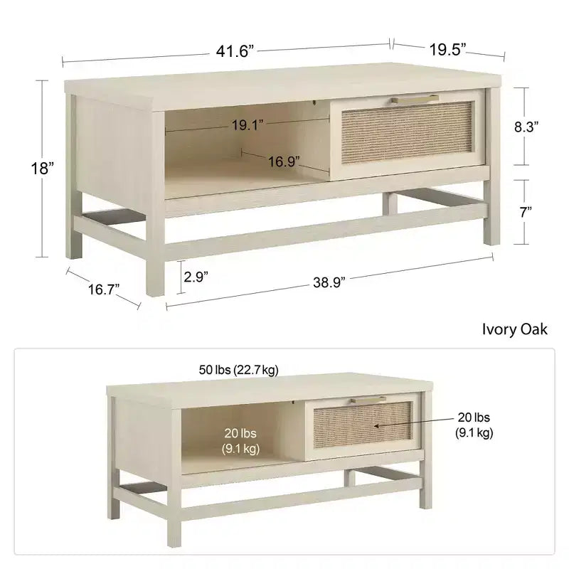 Table basse chêne ivoire et rotin synthétique