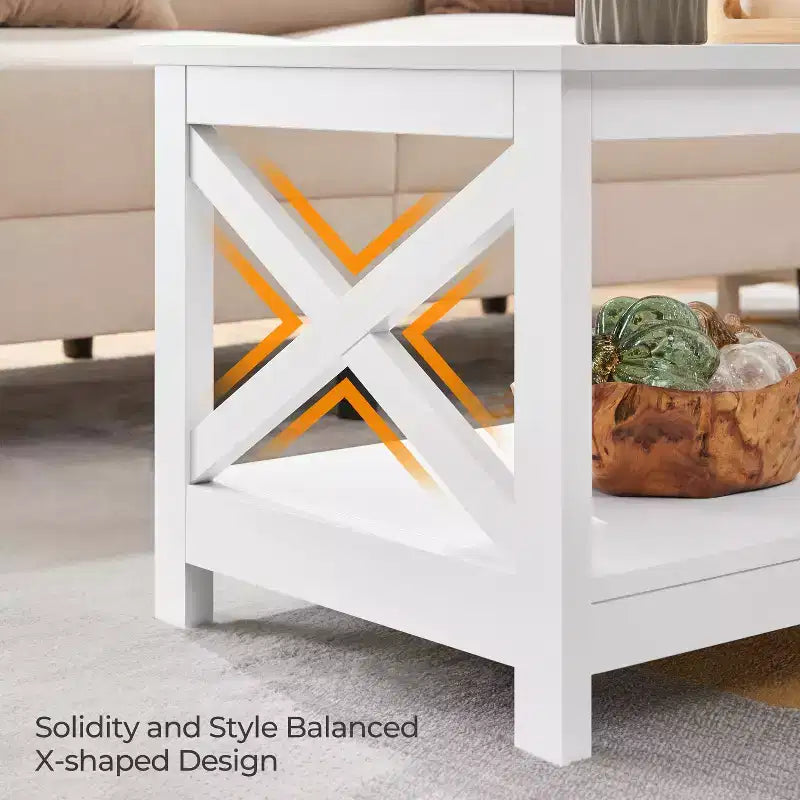 Table basse à 2 étages en bois avec étagère de rangement pour salon