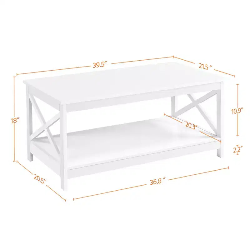 Table basse à 2 étages en bois avec étagère de rangement pour salon
