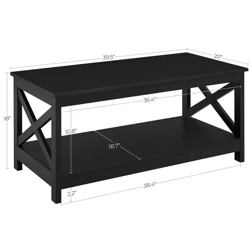 Table basse à 2 étages en bois avec étagère de rangement pour salon