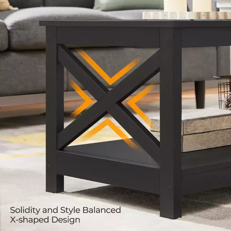 Table basse à 2 étages en bois avec étagère de rangement pour salon