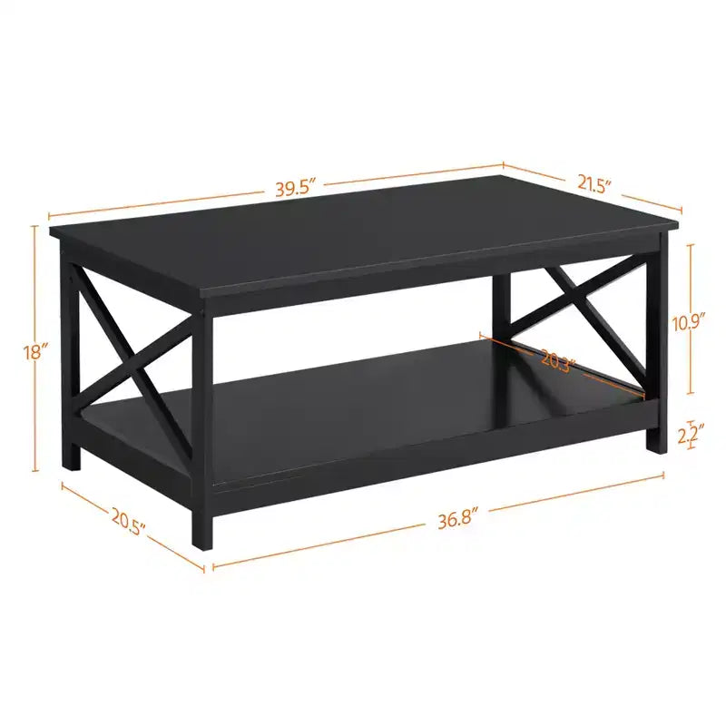 Table basse à 2 étages en bois avec étagère de rangement pour salon