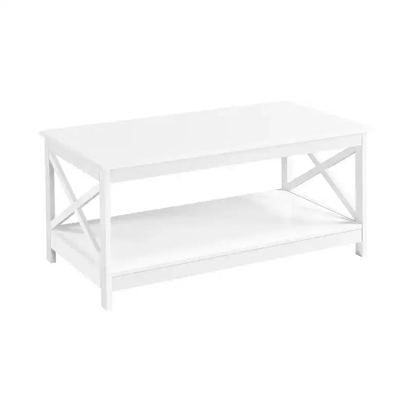Table basse à 2 étages en bois avec étagère de rangement pour salon