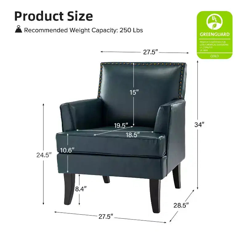 Fauteuil d'appoint rembourré en bois, couleur Céladon
