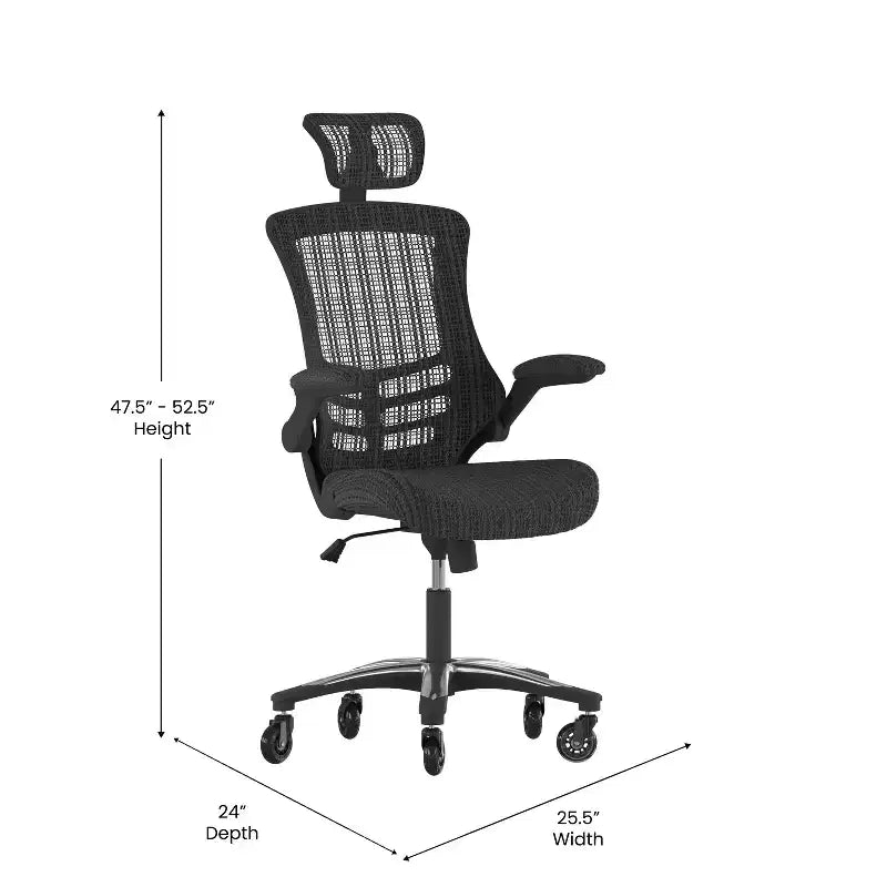 Fauteuil de bureau ergonomique à dossier haut en maille noire avec fonction pivotante