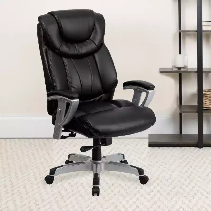 Chaise de bureau ergonomique à dossier haut pour grandes tailles avec accoudoirs réglables argentés