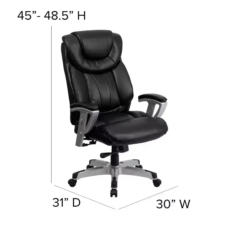 Chaise de bureau ergonomique à dossier haut pour grandes tailles avec accoudoirs réglables argentés