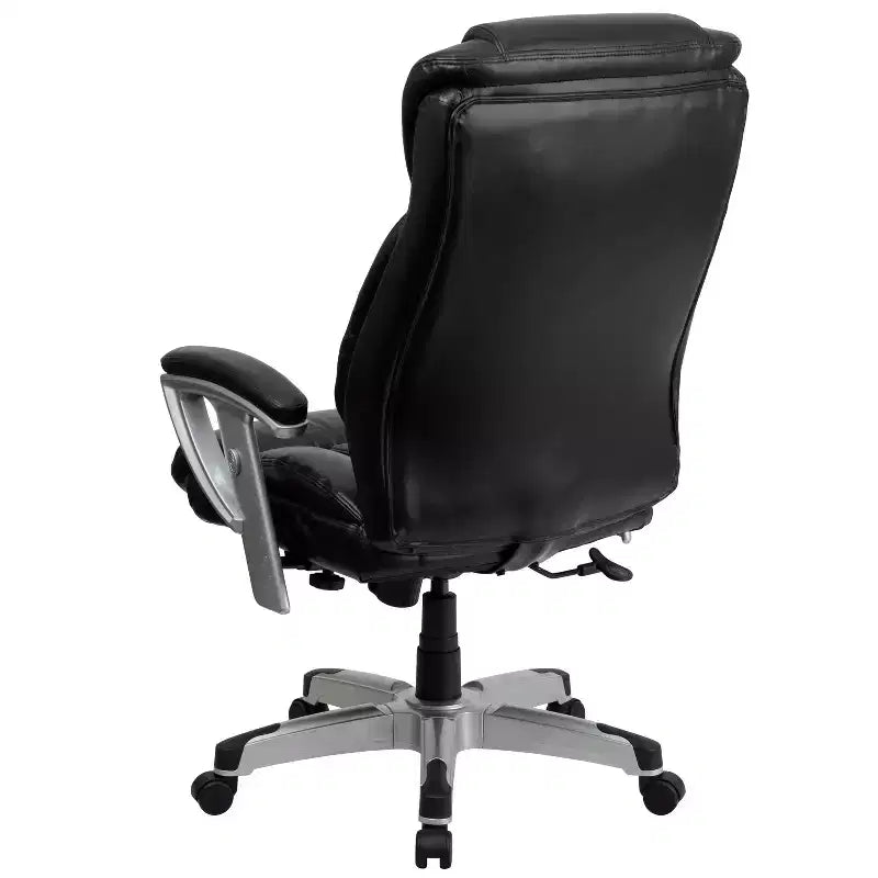 Chaise de bureau ergonomique à dossier haut pour grandes tailles avec accoudoirs réglables argentés