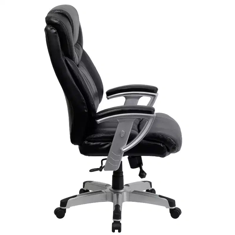 Chaise de bureau ergonomique à dossier haut pour grandes tailles avec accoudoirs réglables argentés