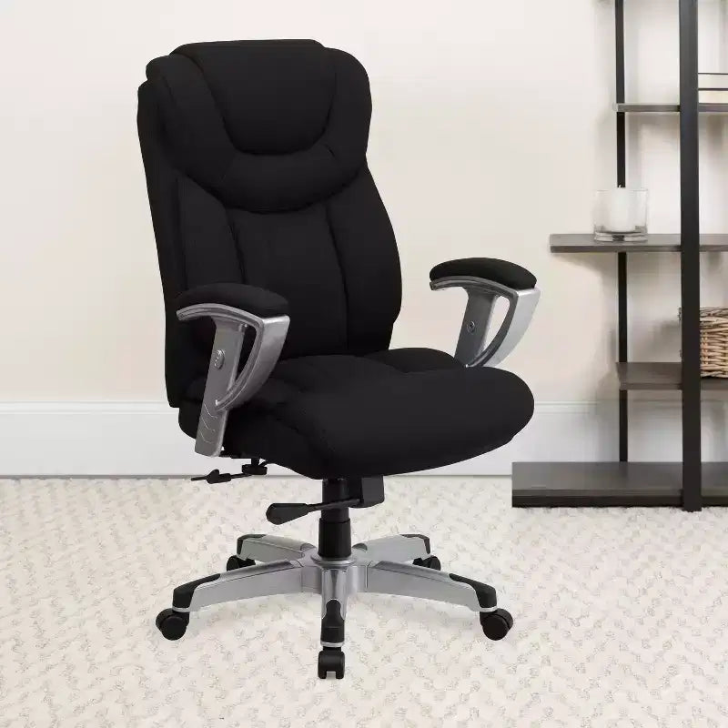Chaise de bureau ergonomique à dossier haut pour grandes tailles avec accoudoirs réglables argentés