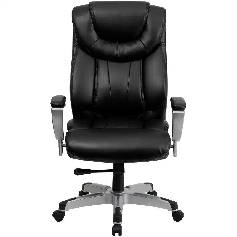 Chaise de bureau ergonomique à dossier haut pour grandes tailles avec accoudoirs réglables argentés