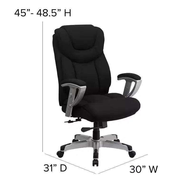Chaise de bureau ergonomique à dossier haut pour grandes tailles avec accoudoirs réglables argentés