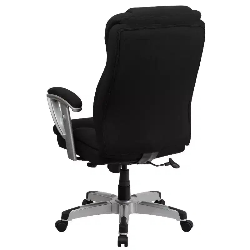 Chaise de bureau ergonomique à dossier haut pour grandes tailles avec accoudoirs réglables argentés