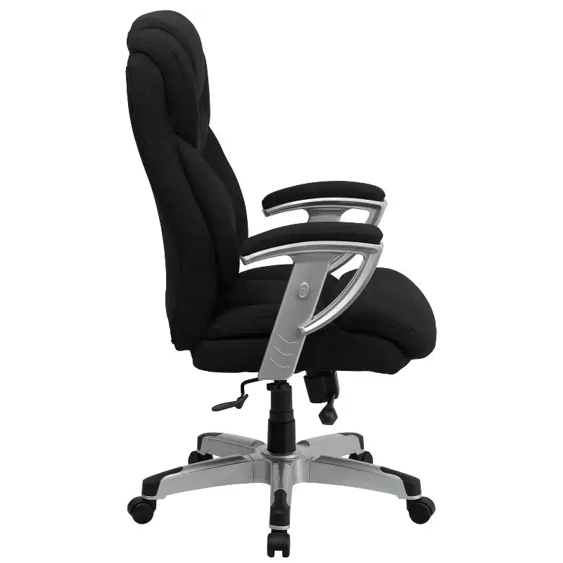 Chaise de bureau ergonomique à dossier haut pour grandes tailles avec accoudoirs réglables argentés