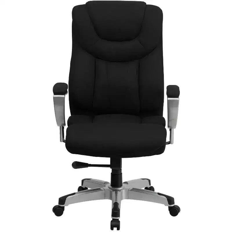 Chaise de bureau ergonomique à dossier haut pour grandes tailles avec accoudoirs réglables argentés