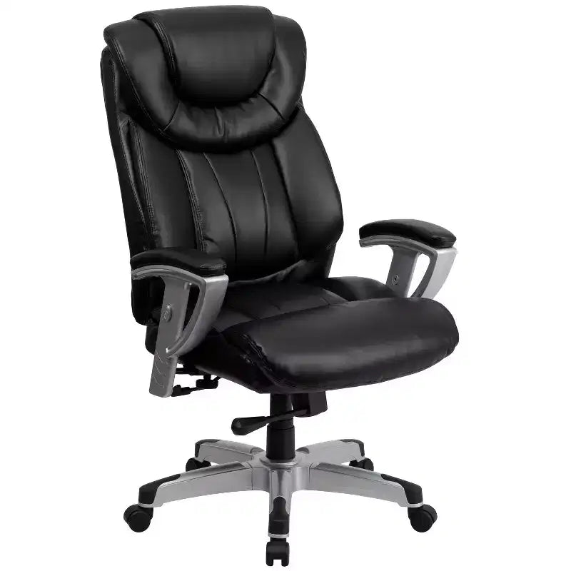 Chaise de bureau ergonomique à dossier haut pour grandes tailles avec accoudoirs réglables argentés