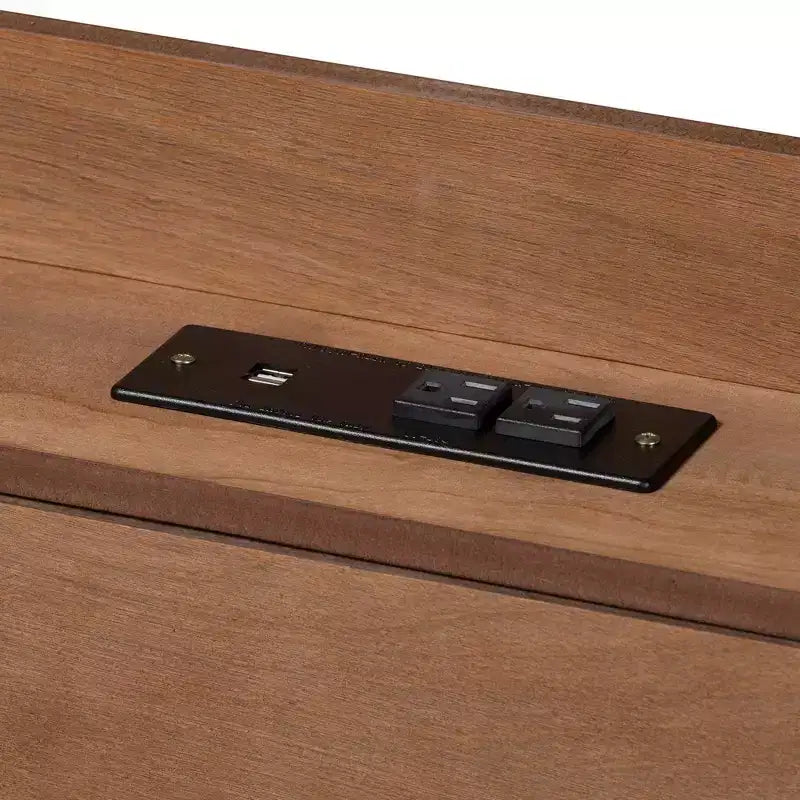 Lit plate-forme en bois avec station de recharge Noyer Marron