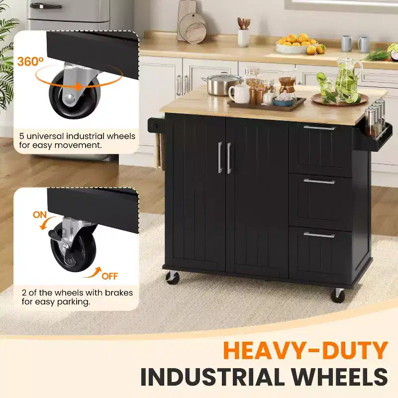 Îlot de cuisine roulant avec armoire de rangement
