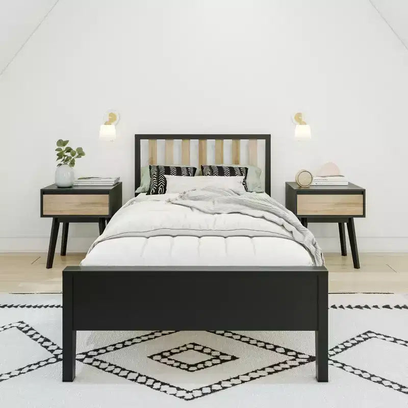 Cadre de lit scandinave en bois massif avec tête de lit
