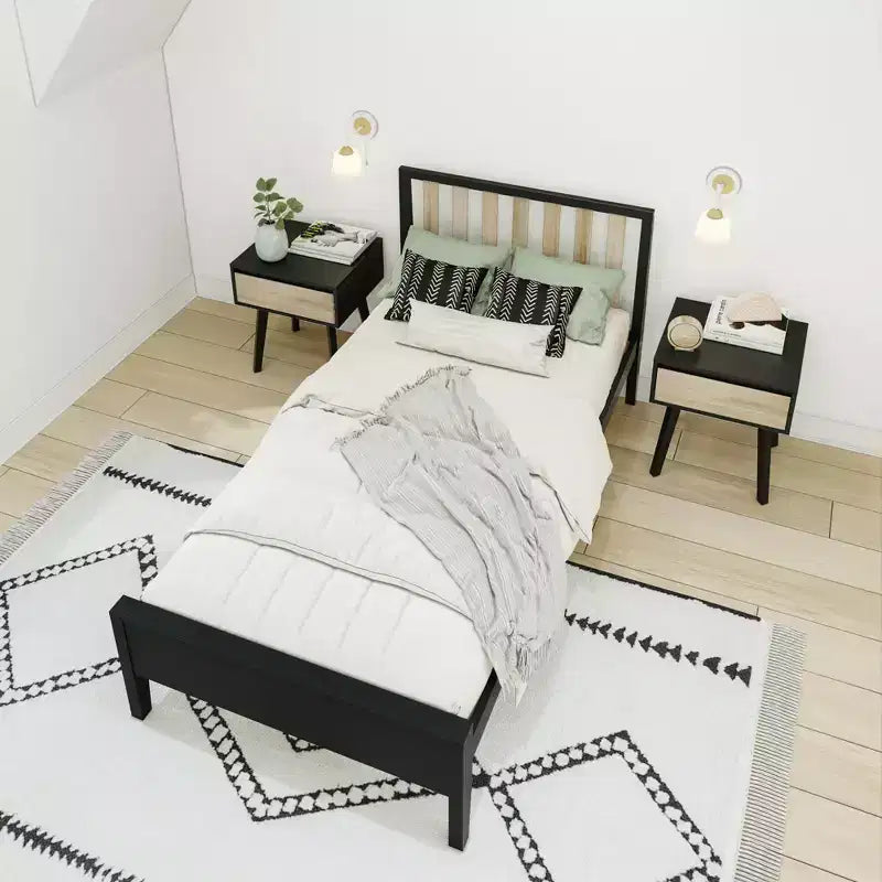 Cadre de lit scandinave en bois massif avec tête de lit