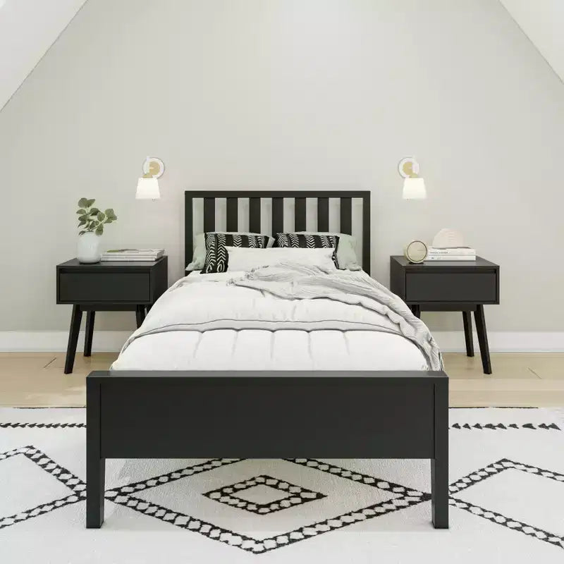 Cadre de lit scandinave en bois massif avec tête de lit