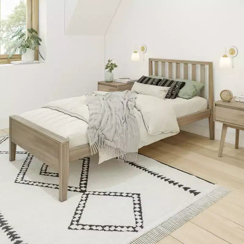 Cadre de lit scandinave en bois massif avec tête de lit