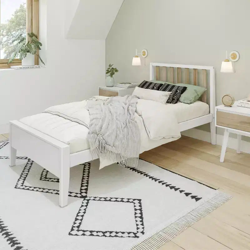 Max & Lily Scandinavian Twin Bed Frame Solid Wood Platform Bed with Headboard
