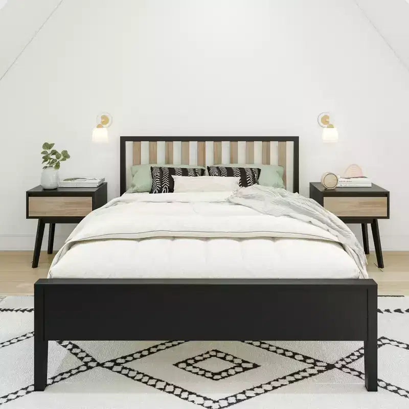 Cadre de lit scandinave en bois massif avec tête de lit