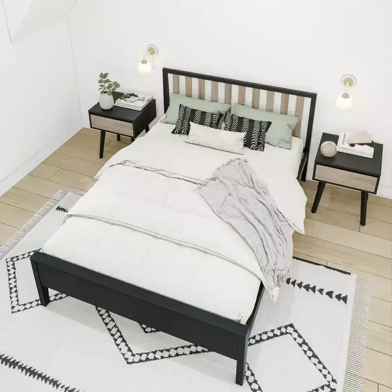 Cadre de lit scandinave en bois massif avec tête de lit