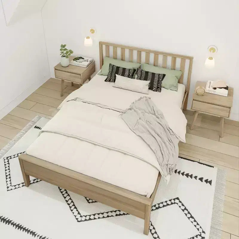 Cadre de lit scandinave en bois massif avec tête de lit