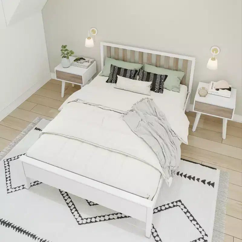 Cadre de lit scandinave en bois massif avec tête de lit