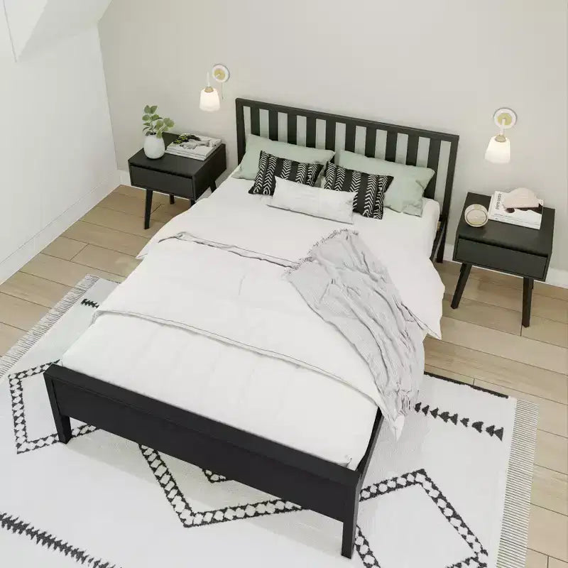 Cadre de lit scandinave en bois massif avec tête de lit