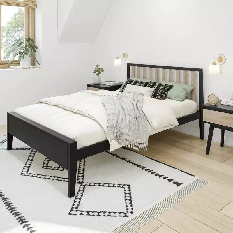 Cadre de lit scandinave en bois massif avec tête de lit