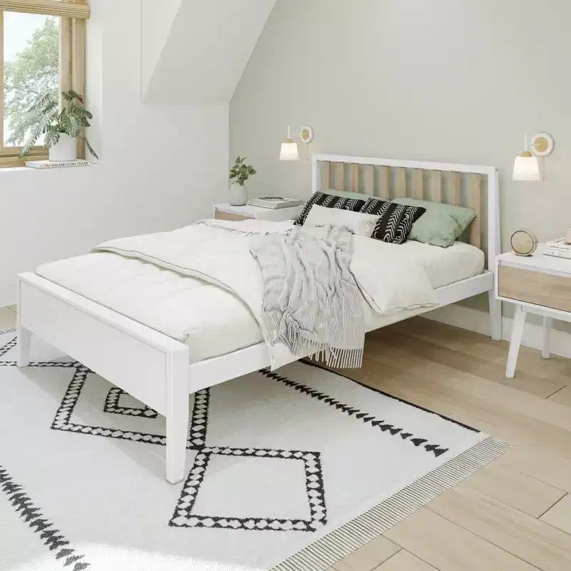 Max & Lily Scandinavian Full Size Bed Frame Solid Wood Platform Bed with Headboard for Kids