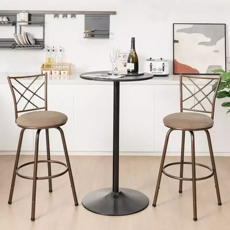 Lot de 2 tabourets de bar pivotants réglables Chaises de salle à manger en métal Marron
