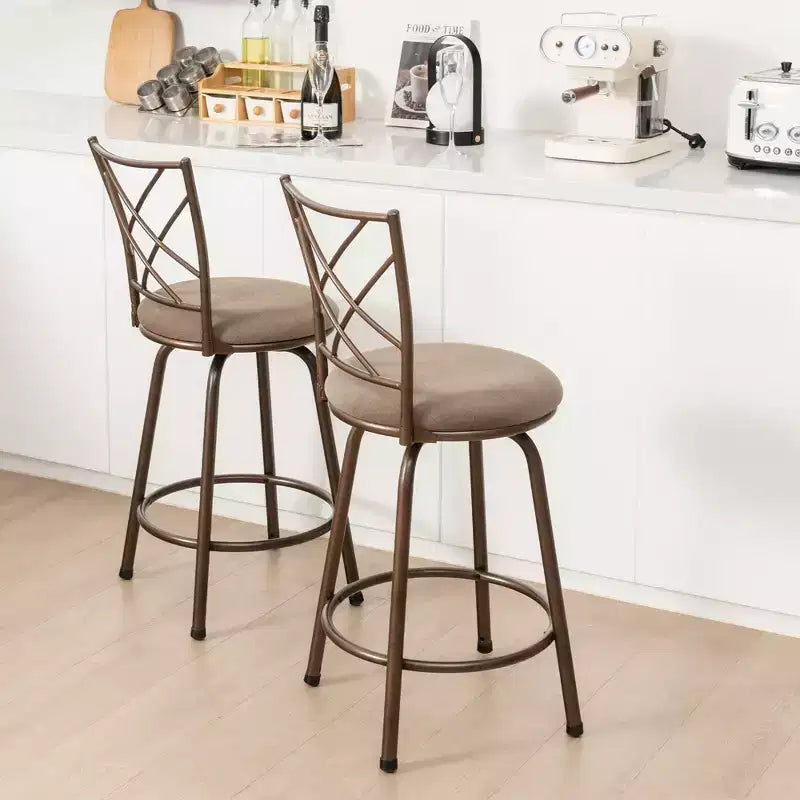 Lot de 2 tabourets de bar pivotants réglables Chaises de salle à manger en métal Marron