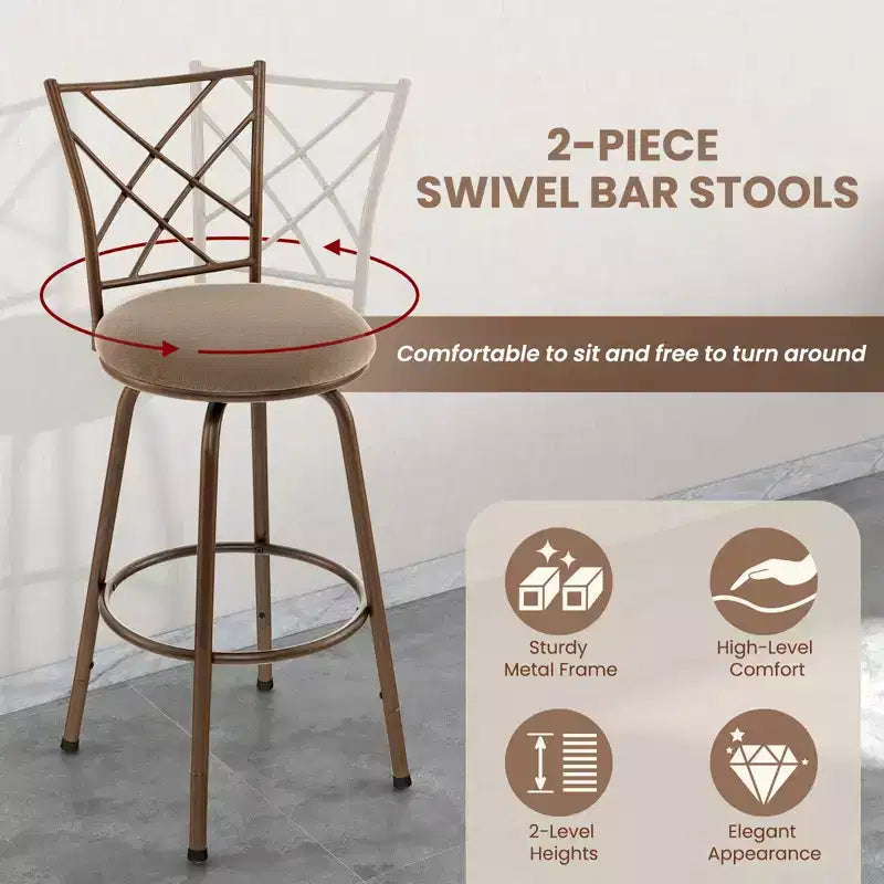 Lot de 2 tabourets de bar pivotants réglables Chaises de salle à manger en métal Marron