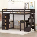 Twin Size Wooden Loft Bed With Storage Drawers Desk And Shelves - ModernLuxe