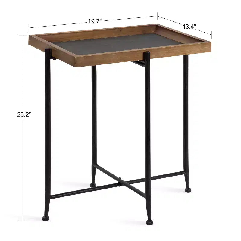 Table d'appoint rectangulaire en métal marron rustique et noir