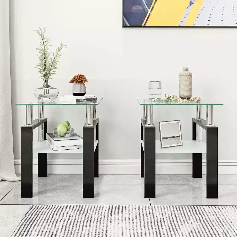 Lot de 2 tables basses modernes en verre trempé