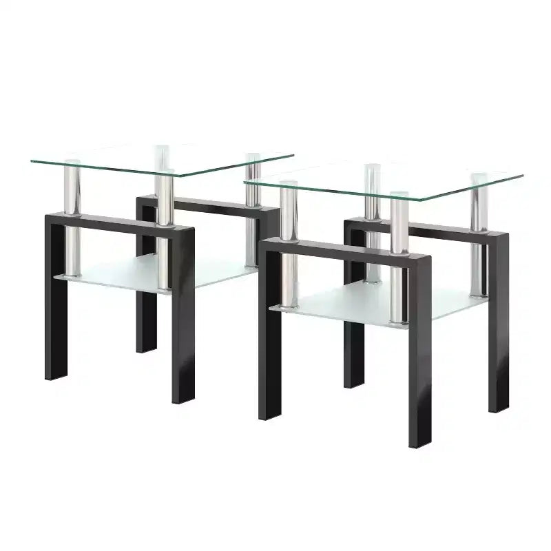 Lot de 2 tables basses modernes en verre trempé