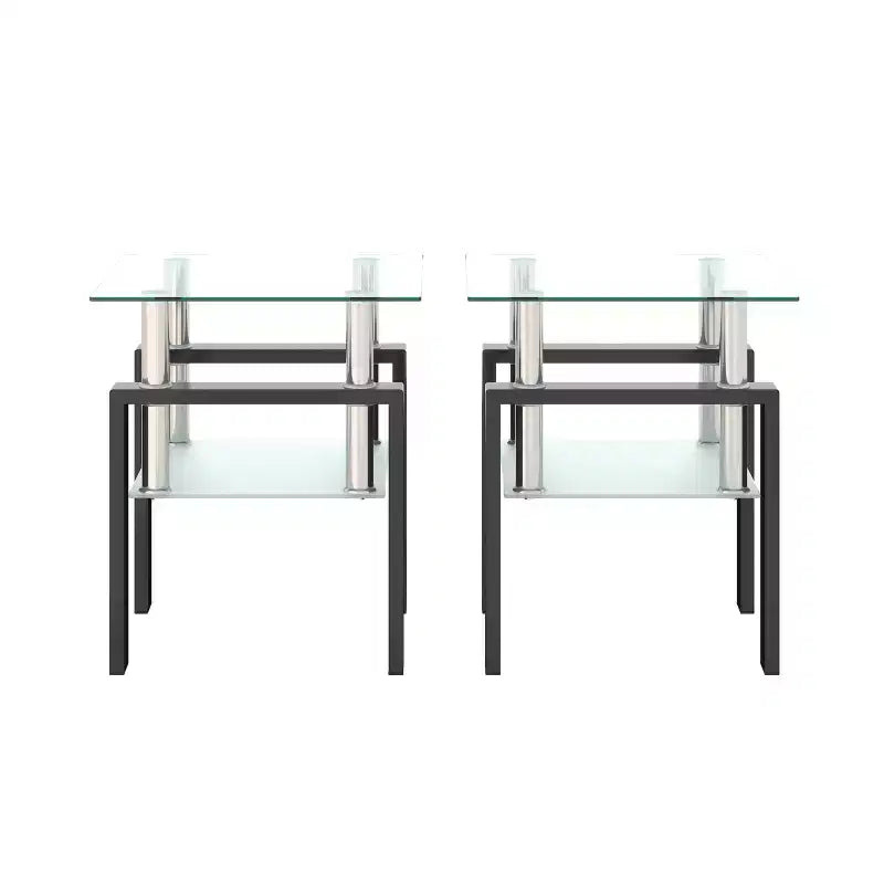 Lot de 2 tables basses modernes en verre trempé